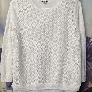 Lucky White Lace Layered Blouse Split Back with Buttons Size Medium